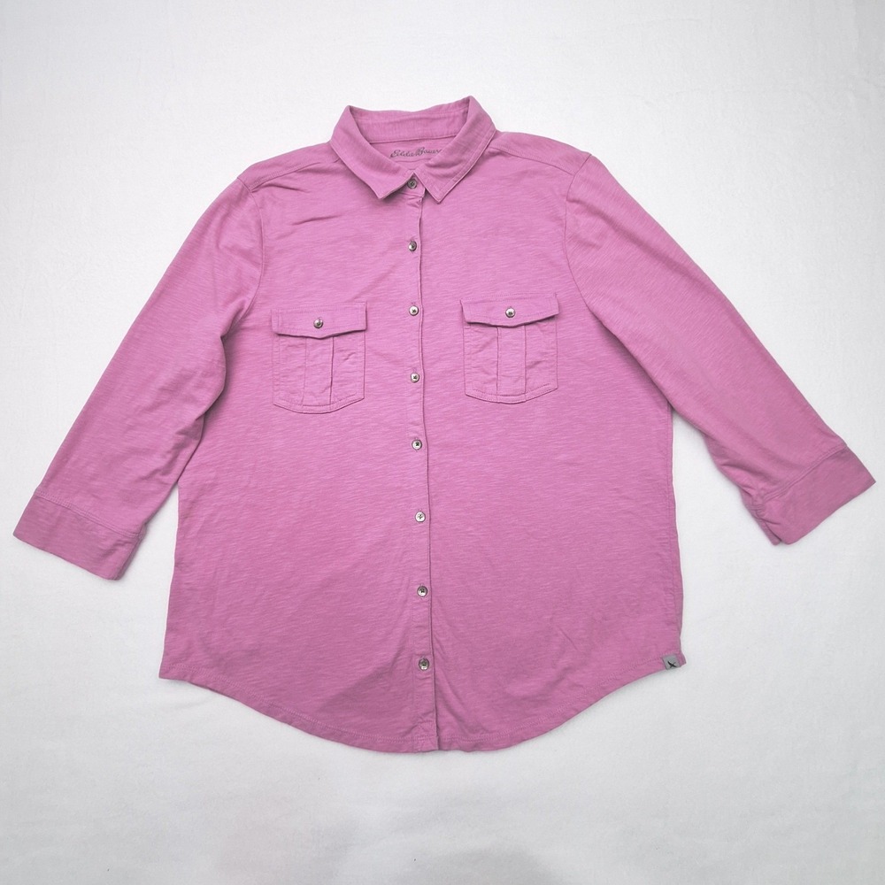 Eddie Bauer Shirt Womens XL Purple 3/4 Sleeve Slub Knit Cotton